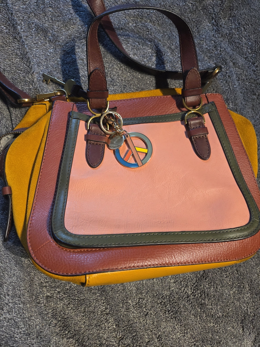 Fossil Women's Colorblock Leather Satchel - Pink, Mustard & Brown
